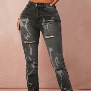 Gray Frayed Paint Splattered Pants